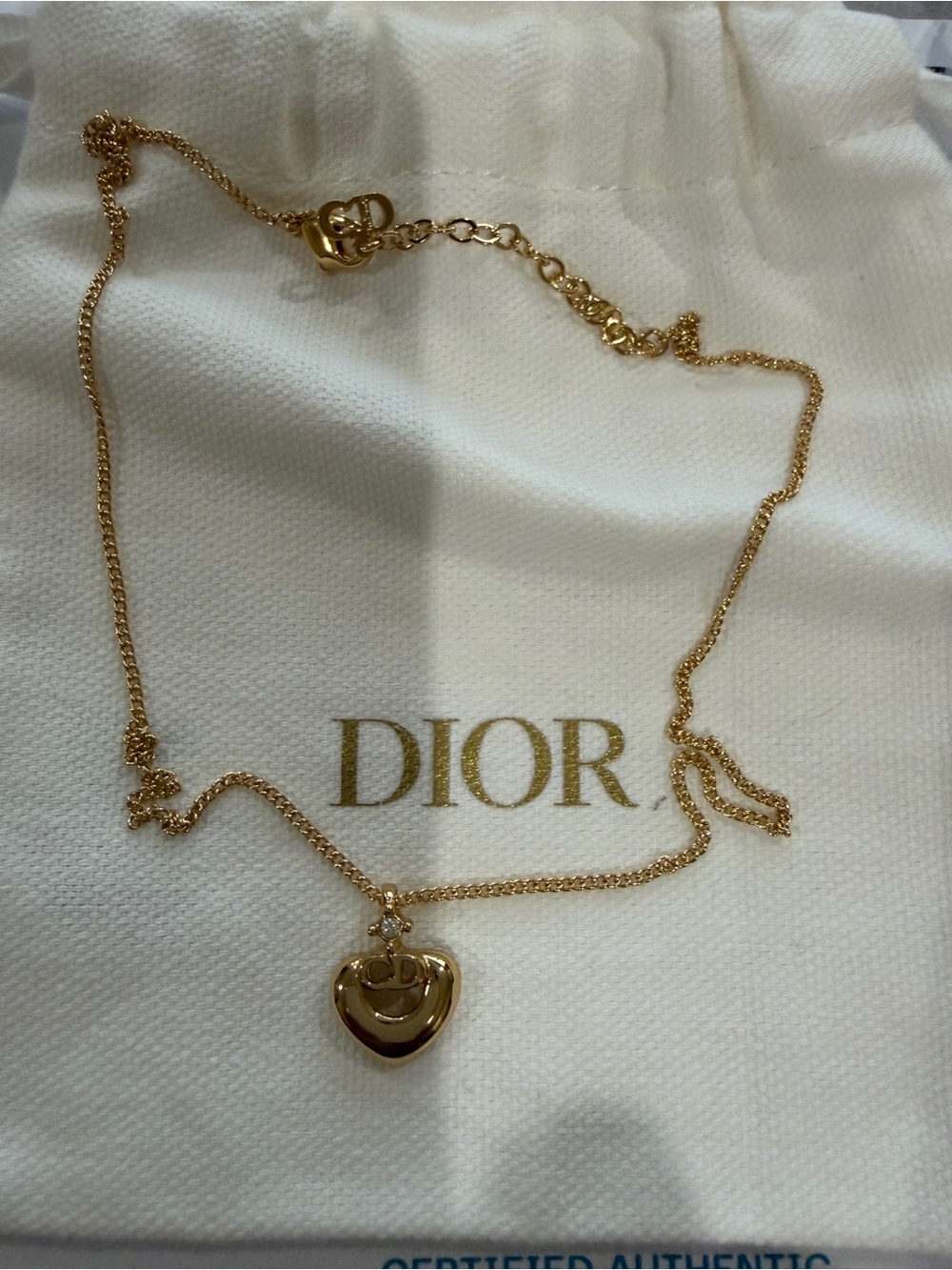 Dior Gold Heart Pendant Necklace with Crystal Accent